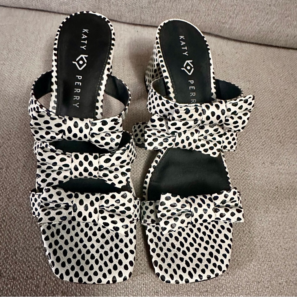Katy Perry Tooliped Bow Sandal Polka Dot Snake Block Heel - Picture 3 of 9